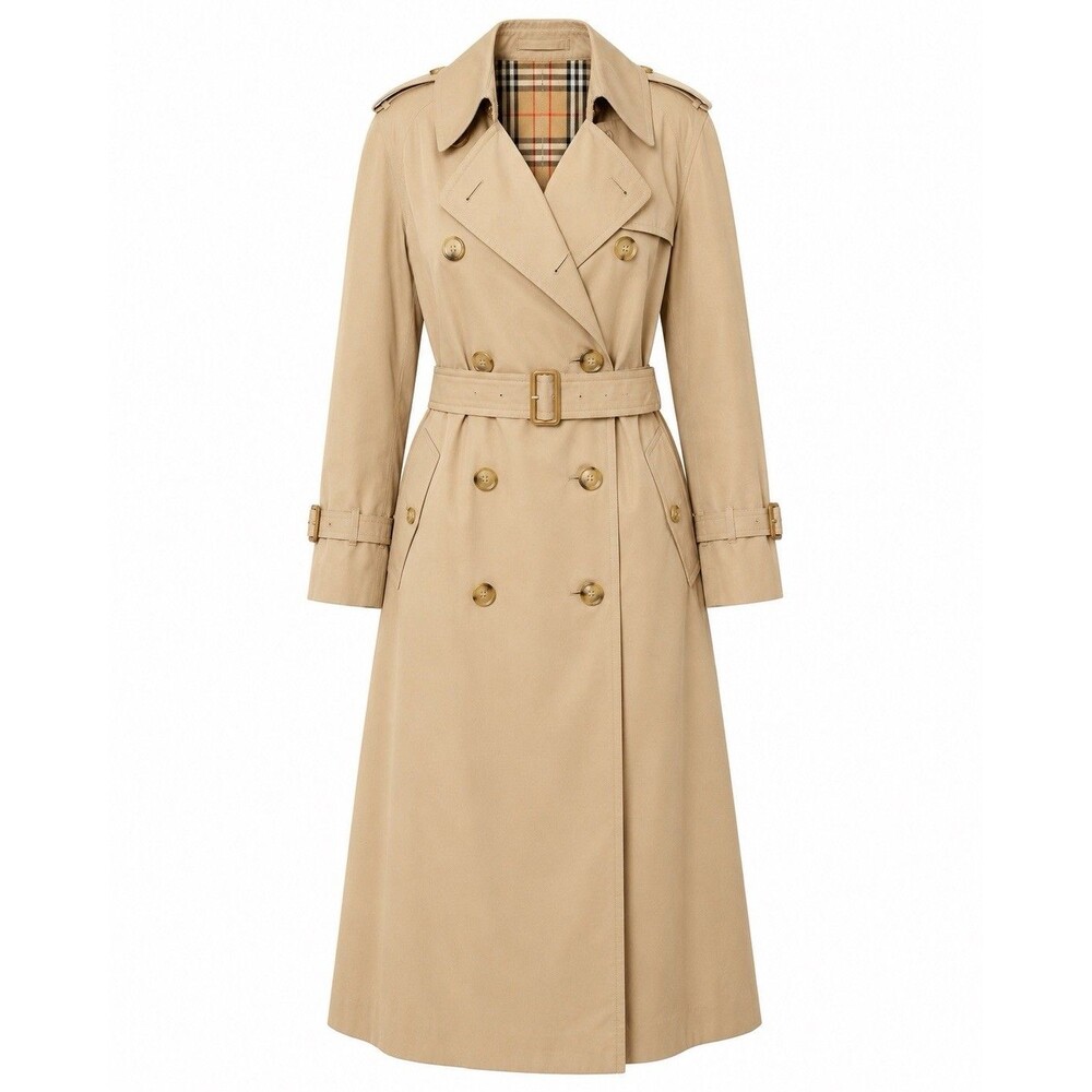 Burberry Women's Vintage Honey Beige Haymarket Check Trench Coat Size 10L